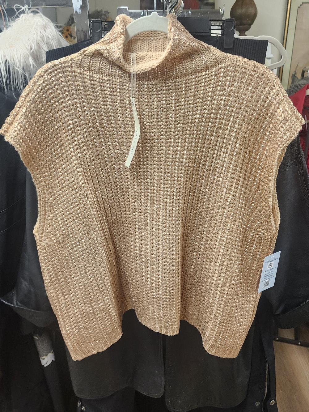 She + Sky Metallic Sleeveless Cowl Neck Sweater - Gold